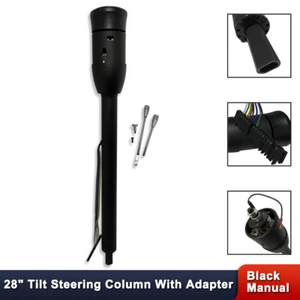 Universal Black 28" Tilt Manual Trans Steering Column w/ 9 Holes Adapter No Key - Picture 1 of 12