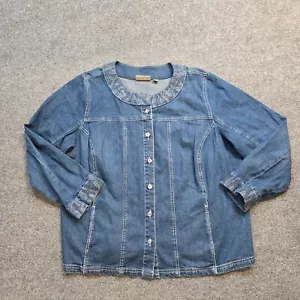Quacker Factory Jacket Womens Size 1X Blue Denim Jean Rhinestones Bling Casual - Picture 1 of 10