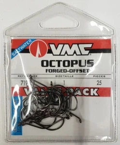 VMC 7199-CB Forged Octopus Size 1, 25 Pack Coastal Black VALUE PACK - Picture 1 of 1