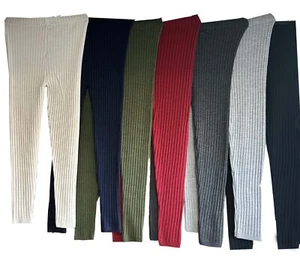 Damen Legging Uni Strick Warm Dick Grob Zopfmuster Gerippt Stretch Leggings - Bild 1 von 15
