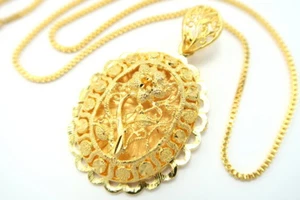 Beautiful Detail Flower Pendant 20" Fine Chain 22K 24K Gold GP Thai Necklace GT2 - Picture 1 of 7