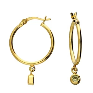 9ct Yellow Gold on Silver Peridot Hoop Dropper Earrings - AUGUST Birthstone - Picture 1 of 6