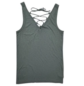 Aerie Real Soft Green Ribbed Tank Top Lace Up Size Large - Picture 1 of 8