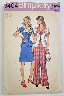 Calça saia top peplum vintage anos 70 padrão costura simplicidade 6404 Misses tamanho 16 CORTADA - Imagem 1 de 3