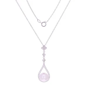 Sterling Silver Freshwater Pearl Tear Drop Charm Pendant Necklace 18" 3.5 grams - Picture 1 of 4
