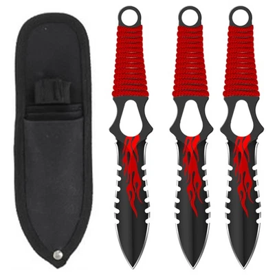 "Flame Thrower" Throwing Knives - Set of 3 Black/Red Stainless Steel with Sheath - Image 1 of 4