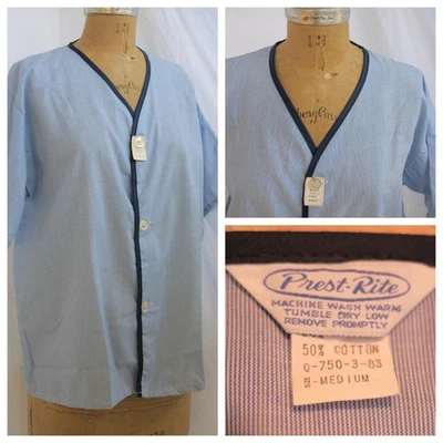 vtg 50s 60s PREST-RITE Blue Retro Mod Pajama Knee Length Top Lounge Shirt M NWT - Image 1 of 4
