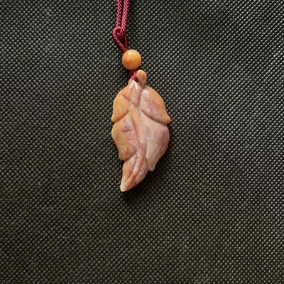 natural coral jade yellow and pink leaf necklace - Image 1 of 4