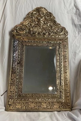 古董荷兰铜黄铜带斜面镜刷柜 — 第 1/4 张图片