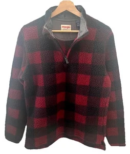 WRANGLER Authentic Buffalo Plaid VTG Sherpa Fleece Plaid 1/4 Zip Jacket Men's S - Picture 1 of 5