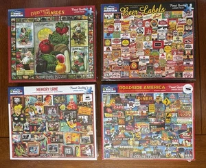 Lot Set of 4 NEW White Mountain 1000 pc Puzzles/ Roadside, Beer, Memory, Garden - Picture 1 of 2