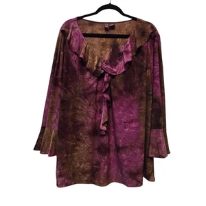 Vtg 90s Y2K Tie Dye Embroidered Top Womens 2X Ruffle Whimsigoth Fairy Grunge - Picture 1 of 9