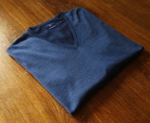 Suéteres para hombre GANT talla L cuello en V lana merino fina azul polvoriento NUEVO - Imagen 1 de 14