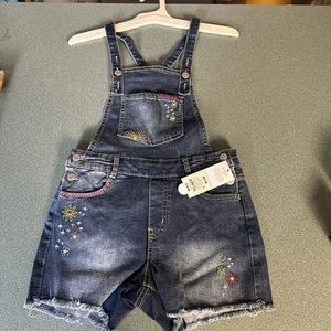 New Cat & Jack Girls Embroidered Denim Shortalls Coveralls MED 7/8 - Picture 1 of 1