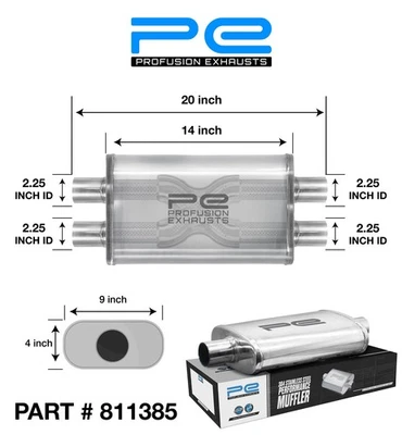 2.25 inch 4 x 9 Oval x 14 inch Exhaust Muffler Universal D/D 304 Stainless Steel - Image 1 of 4