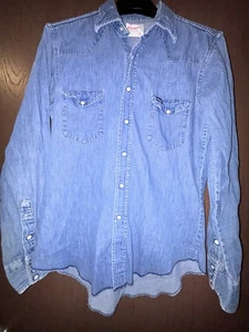 Vtg Wrangler Western Shirt Mens 16x36 L Denim Pearl Snap USA Made 70’s 27MW - Picture 1 of 10