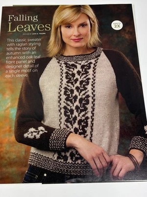 Falling Leaves Sweater Knitting Pattern S-2X Magazine Pages - Image 1 of 3