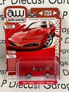 AUTO WORLD 1991 Pontiac Firebird Formula Bright Red 1:64 Diecast Pony Power - Picture 1 of 1
