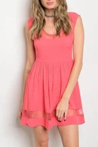 Coral Sleeveless Lace Detail Open Back Dress - Picture 1 of 2