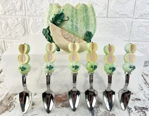 Silea gezackte Melone Obstlöffel x 6 mit Halter kleine Menge an Schaden - Bild 1 von 13