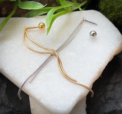 1pc Double Chain Dangle Tragus Stud Helix Cartilage Ring 16g 1/4" Barbell - Image 1 of 4