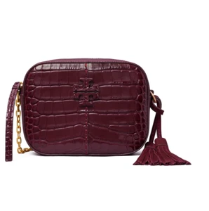 Neu mit Etikett $ 548 Tory Burch McGraw Kameratasche aus geprägtem Leder in Käferbeere! - Bild 1 von 8
