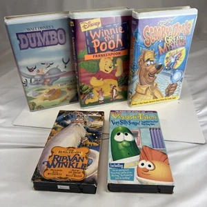 Kids VHS Lot Disney Winnie Pooh Dumbo Veggie Tales Rip Van Winkle Scooby Doo - Picture 1 of 19