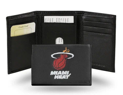 Miami Heat NBA Leather Tri-Fold Wallet Black Trifold Billfold New Licensed Cover