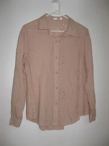 MIRACLE DUSKY PINK EMBROIDERED LONG SLEEVE BUTTON UP BLOUSE WITH COLLAR SIZE 12 - Picture 1 of 4