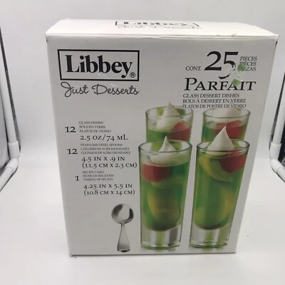 PARFAIT GLASS DESSERT DISHES 12 DISHES No Spoons LIBBEY JUST DESSERTS  - Image 1 of 4