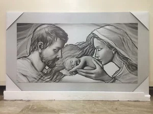 QUADRO SACRA FAMIGLIA CON CORNICE IN LEGNO ARGENTO 118x68 cm - Imagen 1 de 3