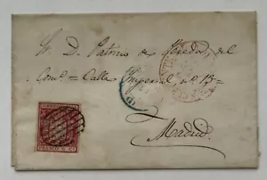 1854 Spain Letter Sheet Cover From San Clemente To Madrid Stamp Franco 6c - Picture 1 of 4