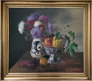 Oil painting. Oluf Sondergaard(1901-1970): “Composition with flowers and fruit” - Picture 1 of 4
