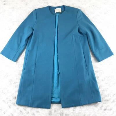 Abrigo Turquesa Abierto Rima y Eco Lana Viscosa Bolsillos Talla Mediana Manga 3/4 Foto 1 de 4