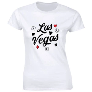 Las Vegas with Playing Dices Women's T-Shirt Poker Cards Gambling Fun Game Tee - Picture 1 of 1