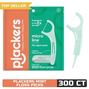 Plackers Micro Line Dental Floss Picks, Fold-Out FlipPick, Tuffloss, 300 Ct - Picture 1 of 9