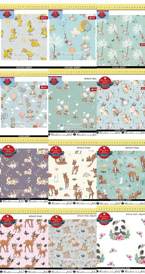 Cute Tiere Fuchs Reh Maus Ente Hase Ballon FVJ Baumwolljersey Jersey Meterware  - Bild 1 von 1
