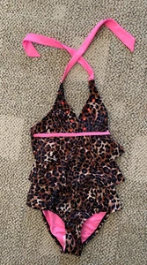 Justice One Piece Swimsuit Swim Suit 3510 Brown Leopard Print Girls Size 6 - Picture 1 of 2