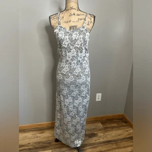 Vintage midi dress floral black silver semi sheer 90’s vixen coquette goth - Picture 1 of 15