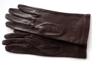 Guantes de cuero búlgaros vintage LOVECH 1983, cuero marrón oscuro, talla 7. 3/4 - Imagen 1 de 6
