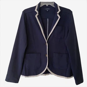 Lands’ End Sweater Blazer Cardigan Women’s 8 Navy Blue Knit Blend Academia Old $ - Picture 1 of 8