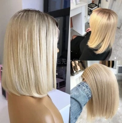  Ash Blonde With Dark Root 100% Human Hair Wigs 13x4 Lace Front Wig - Image 1 of 4