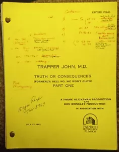 Trapper John MD 1985 Final TV Shooting Script "TRUTH OR CONSEQUENCES-PART ONE" - Picture 1 of 4