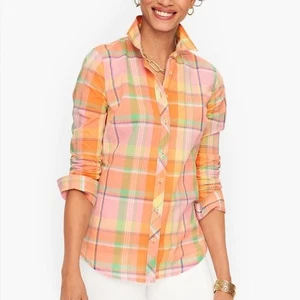Talbots Button Up Shirt Orange Plaid Long Sleeves Cotton XS Petite NWT Preppy - Picture 1 of 11