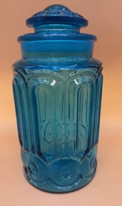 Vintage LE Smith Moon & Stars Large Blue Canister with Lid 11.5" - Picture 1 of 15