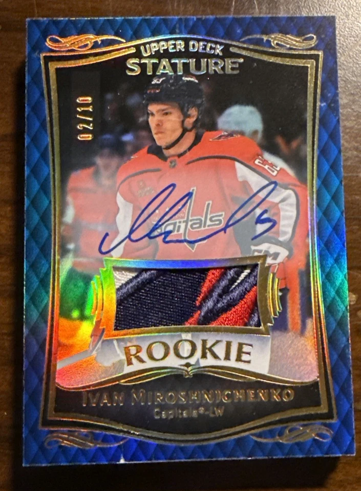 2023-24 UD Stature Ivan Miroshnichenko RC Patch Auto Premium Blue /10 Capitals - Image 1 of 2