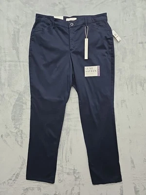 Calça reta Gloria Vanderbilt feminina luxo cetim Anita azul marinho tamanho médio 12 - Imagem 1 de 4