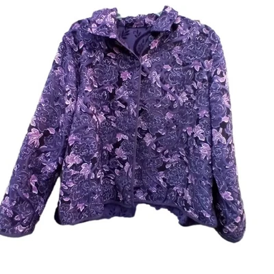 Coldwater Creek Reversible Purple Tapestry Paisley Floral Jacket Metallic Size L - Image 1 of 4