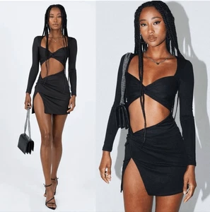 Princess Polly size 4 black Maxam Long Sleeve Cut Out Twist Mini Dress sexy club - Picture 1 of 8