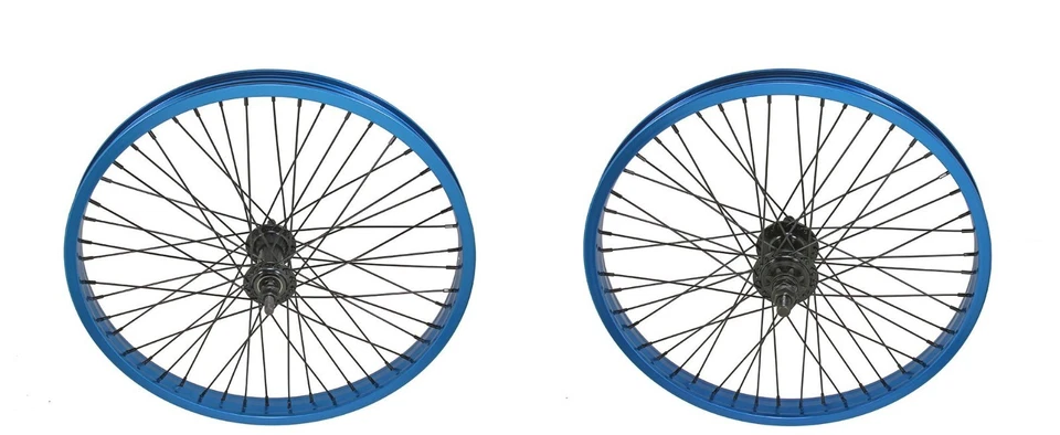 20x2.125 BMX BICICLETA ALEACIÓN Delantera O 9T Eng Trasera Rueda AZUL 48 Radios Cojinete Sellado Foto 1 de 1